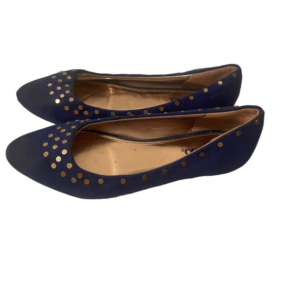 Bongo Womens Cobalt Blue Flat Velour Shoes with Silver Studs Size 8M - Picture 3 of 6